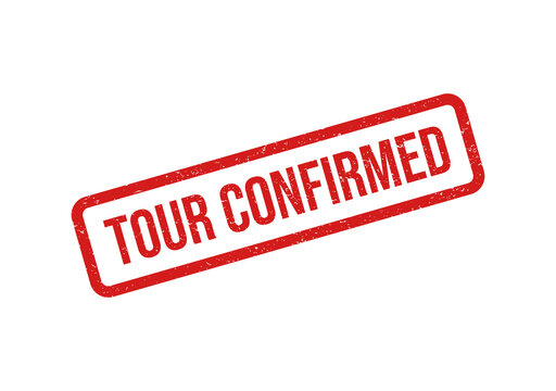 Red tour confirmed stamp with bold text isolated on transparent background