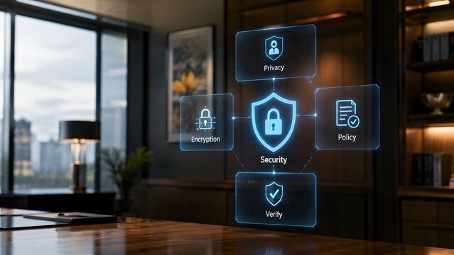 Digital interface displaying advanced data privacy and cybersecurity protection