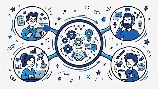 Corporate Teamwork and Collaboration Concept, Business Strategy and Creative Ideation Network Graphic Animation