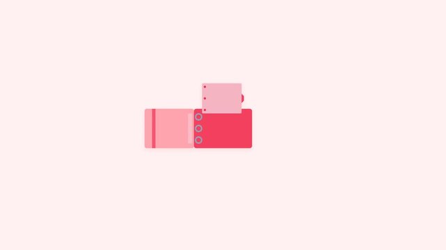 Minimalist 2D Animation of a Pink Notebook Opening and Closing.