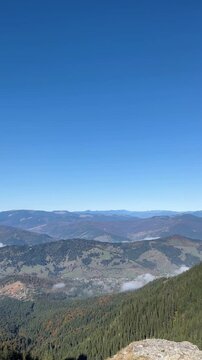 Mountainous landscape view of Bicaz Lake from the Ceahlau mountains