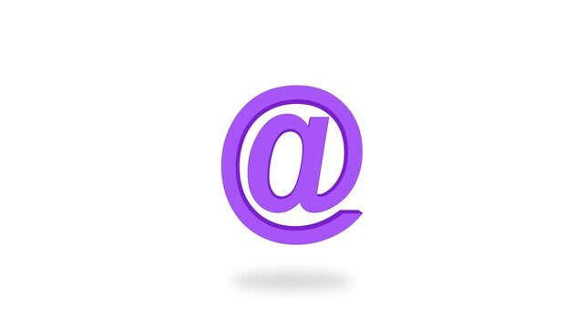 Animated Purple At Symbol Rotating on White Background.