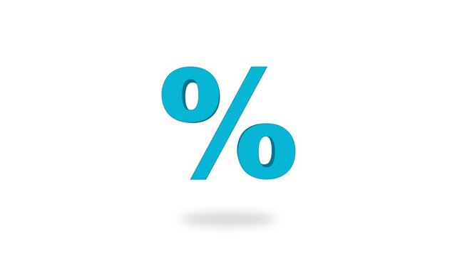 Animated 3D Percentage Symbol Rotating on White Background.
