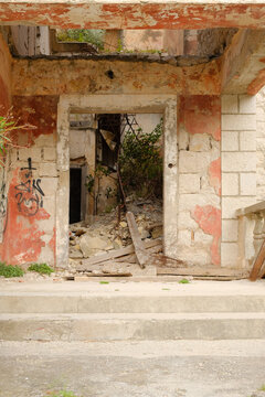 Rustic doorway frames crumbling ruins