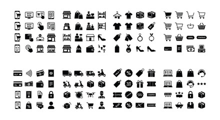 Obraz premium Shopping And Delivery Icons Set Flat Vector Illustration On White Background