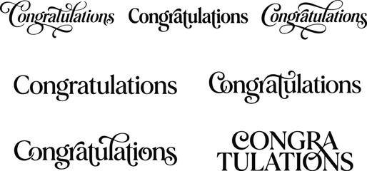 Collection of various congratulations text designs featuring creative typography styles for greeting cards and celebration event invitations © 2h.designer07