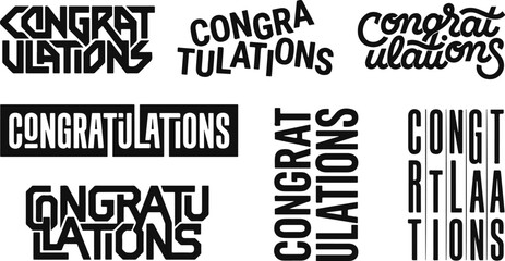 Obraz premium Set of various congratulations text designs featuring creative typography styles for greeting cards and celebration event posters