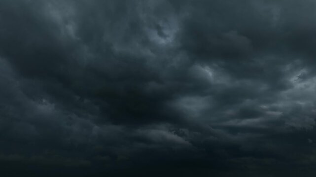 Drone perspective capturing heavy rain clouds and turbulent skies, representing climate risk assessment, extreme weather events, ESG challenges, and global environmental uncertainty. 4k.
