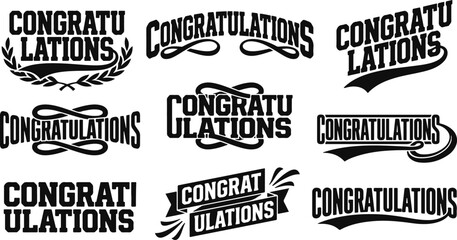 Collection of creative congratulations typography designs featuring various vintage and modern lettering styles for celebration greeting cards © 2h.designer07