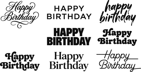 Obraz premium Collection of various happy birthday typography designs featuring diverse artistic lettering styles for celebration cards and party invitations