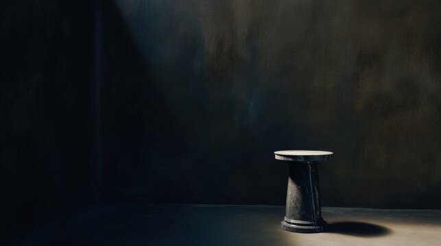Dark room with a small round table under light