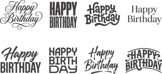 Obraz premium Collection of various happy birthday greeting card designs featuring creative black and white calligraphy and artistic typography styles
