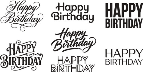Fototapeta premium Collection of various happy birthday typography designs featuring different creative lettering styles and artistic calligraphy fonts for celebrations