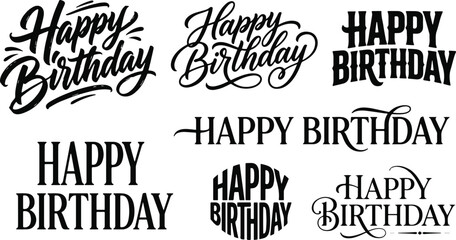 Obraz premium Collection of creative happy birthday typography designs featuring various artistic lettering styles for greeting cards and party invitations