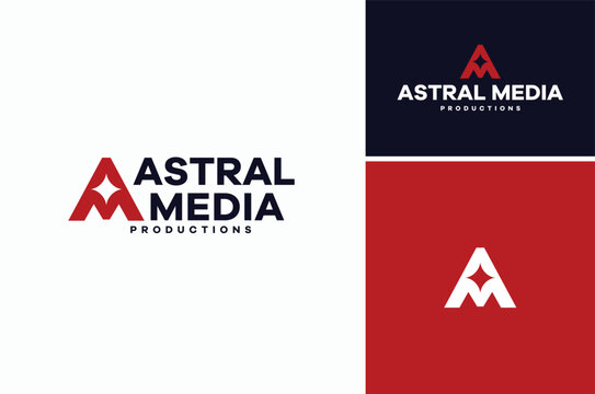 Triangle Initial Letters A and M or Monogram AM MA with Four Pointed Star Logo Design