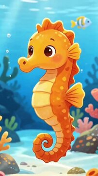 Seahorses cantoon animation, Ocean animal cartoon illustration
