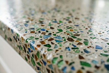 Obraz premium Extreme close up texture of large colorful recycled glass chunks in concrete