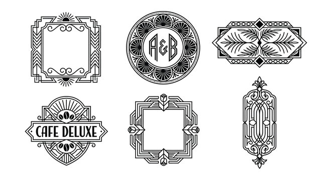Art deco frames and ornaments black vector illustration on white background