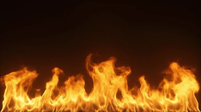 Dynamic fire line burning with intense heat against a dark background for visual effects