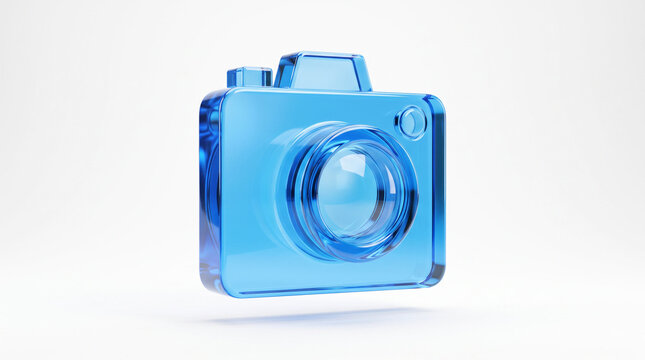 Blue glass 3D digital camera icon.