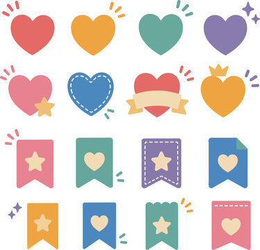 Favorite Heart Star Bookmark Icon Set Colorful Illustration