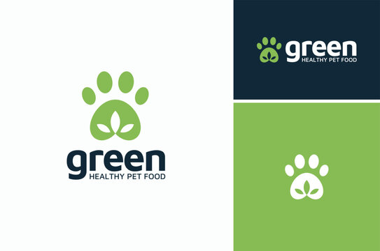Dog Paw Silhouette with Leaves in the Middle for Healthy Pet Food Organic Nutrition Logo Design