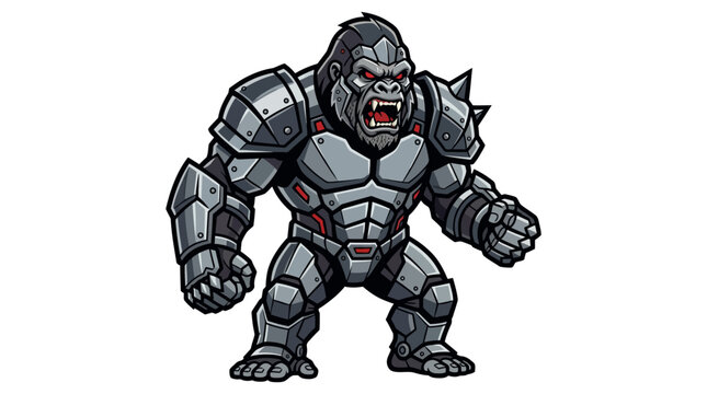 Armored silverback gorilla in high-tech robotic plating.