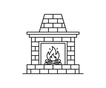 Fireplace chimney brick heater home interior line art icon
