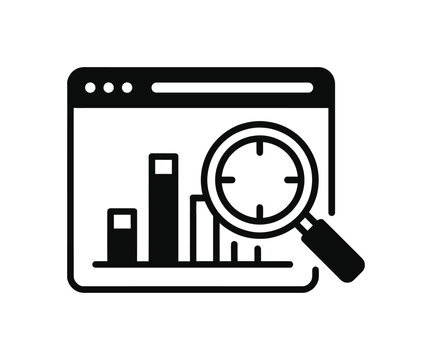 Web analytics dashboard browser magnifying glass line art icon