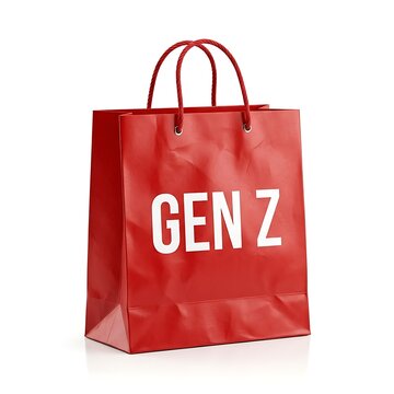 A red shopping bag with the text gen z printed on it isolated on white background