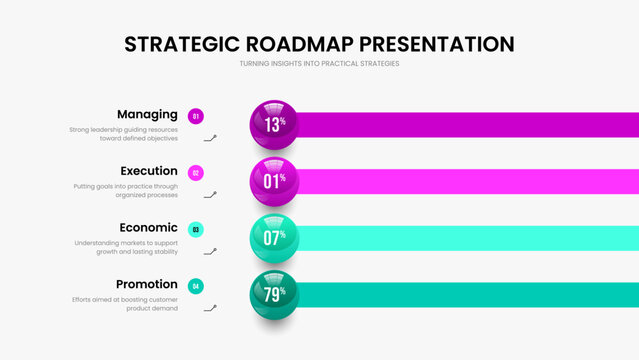 Business Report Four Option Graph Frame Layout. Minimal Profile 4 Step Chart Presentation Design. Company Launch Slideshow Template Vector Illustration.