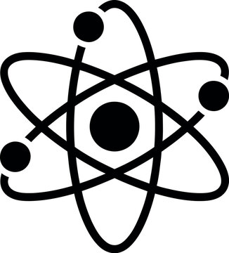 Atom Science Icon Black and White Vector Illustration, Atomic Energy Symbol
