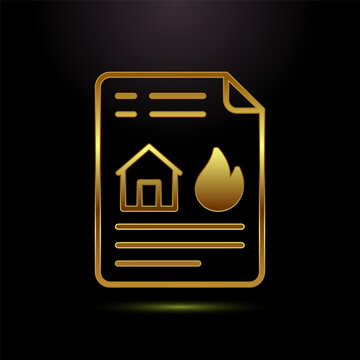 Fire insurance policy document icon represented by gold outline on black background.