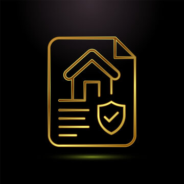 House insurance policy document icon represented by gold outline on black background.