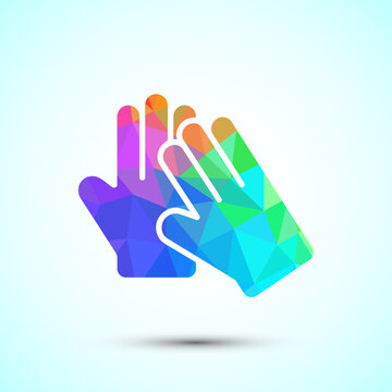 Abstract geometric low poly colorful hand icons represent diversity and unity symbol.