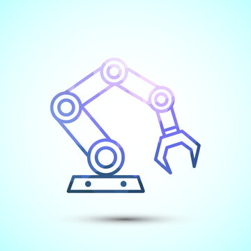 Colorful polygonal outline of a robotic arm, industrial automation technology.