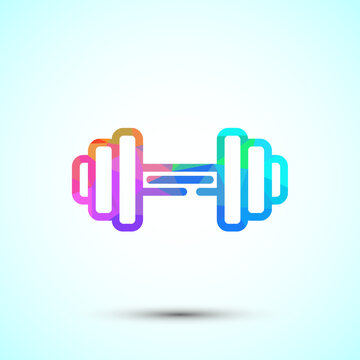 Colorful polygonal outline of a barbell on a white background, fitness equipment.