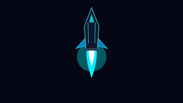 Minimalist Neon Rocket Ship Launching Into Deep Space Animation.