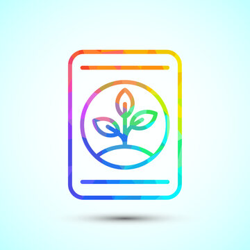 Colorful polygonal outline of a seed packet with a growing plant inside.