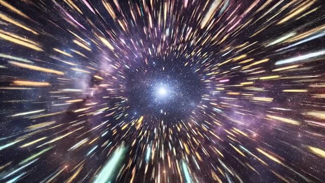 Streak of light and color propels forward through cosmic expanse