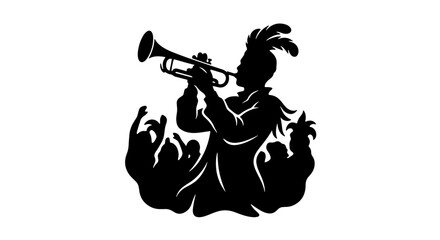 Marching Band Trumpet Player Silhouette, Festive Celebration Vector Art, Musical Performance Graphic, Dynamic Fan Crowd Illustration © Munna