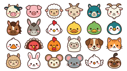 Fototapeta premium Cute farm animal faces collection