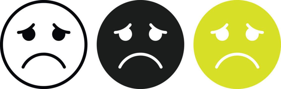 Sad face emoji vector illustration in three styles for emotion and feedback.
