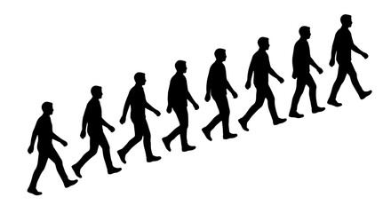 Obraz premium Silhouette Figures Walking Upward, Progression Vector Set, Human Movement Sequence, Business Growth Concept, Diverse People Silhouettes