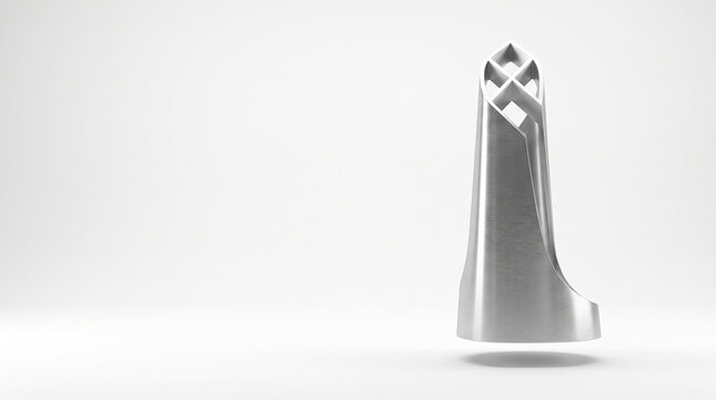 Luxury Floating Brushed Aluminum Beacon Sculpture on Minimal Background