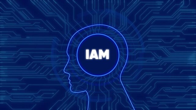 Identity and access management iam concept with digital human head and circuit board tech