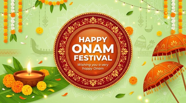 Happy onam festival background with traditional elements