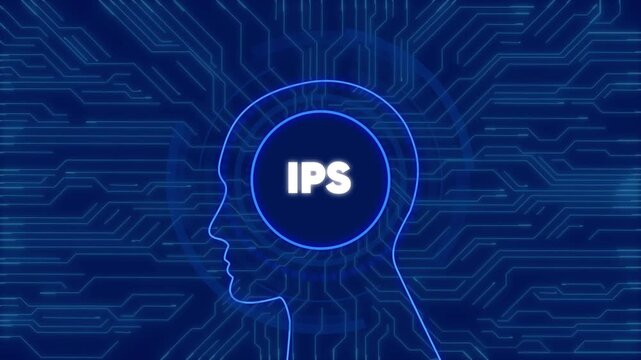 Ips technology concept: digital human head silhouette with glowing circuit board