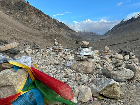 Mount Everest among the clouds in the Mount Everest National Reserve, Qomolangma Nature Reserve,Tibet, China