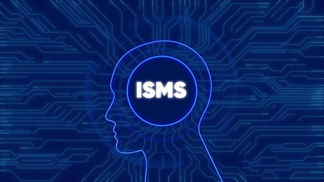 Isms information security management system concept with digital human head circuit board